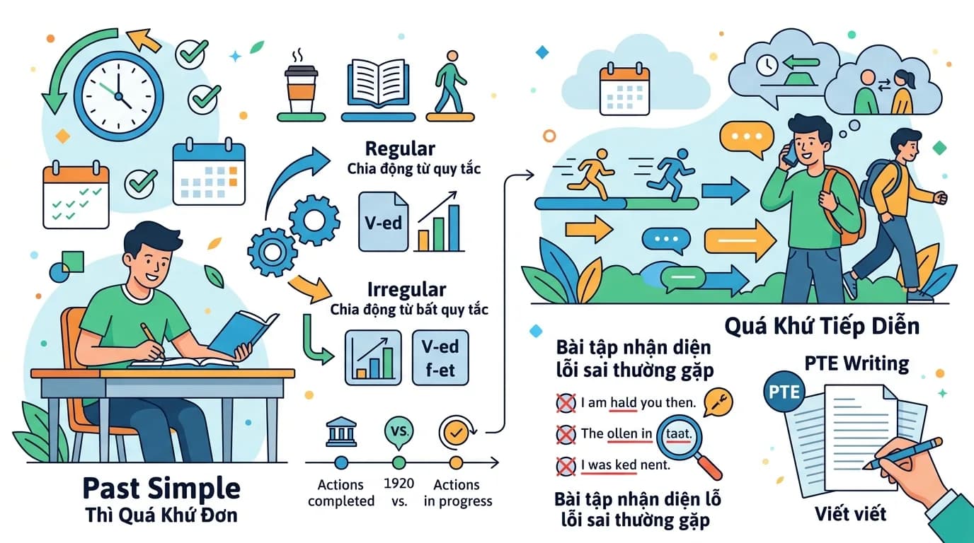 Thì Quá Khứ Đơn Và Quá Khứ Tiếp Diễn: Ngữ Pháp PTE Cho Người Mới Bắt Đầu